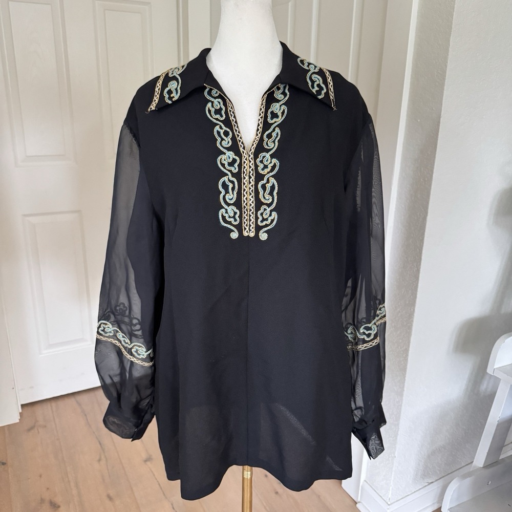Paris Woman Blouse‎ Made in France Passage Jouffroy Boutique Embroidered Top XL